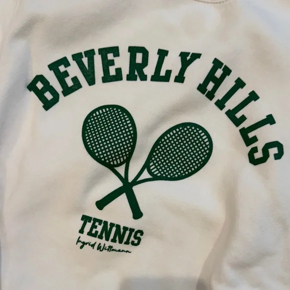 Unisex Brand New White Crewneck Sweater with Tennis Graphic Ingrid Wittmann - Picture 2 of 4